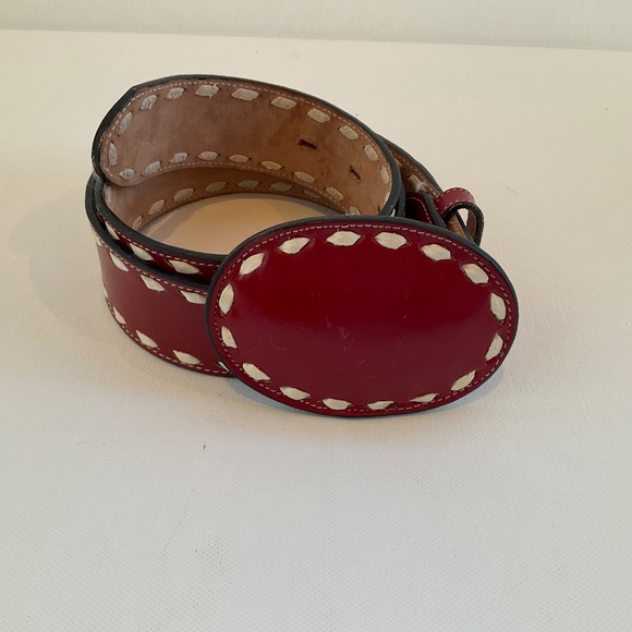 WOMENS VINTAGE TONY LAMA RED LEATHER BELT AND REMOVABLE BUCKLE SIZE 30 EUC main image 4